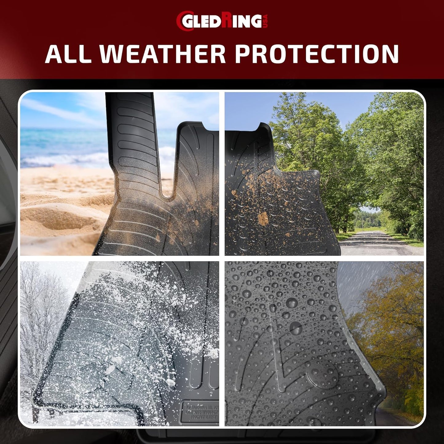Gledring USA Custom Fit All-Weather Rubber Floor Mats Intended for Land Rover LR2 2007-2015, No Trimming Required, Tailored Custom Fit, Protects from Rain, Mud, & Snow