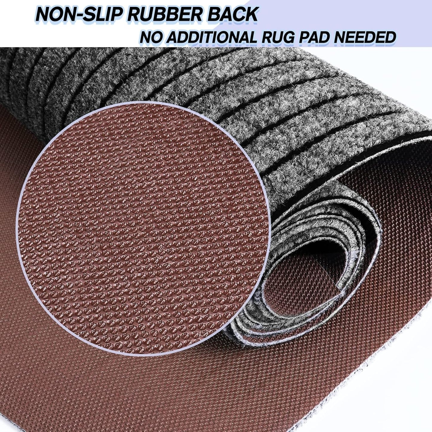 Custom Size Backed Non-Slip Area Rugs Runner, Easy Clean, Waterproof Runner Rugs for Hallway Entryway, Kitchen, Laundry, 4FT x 52FT, Gray Stripe