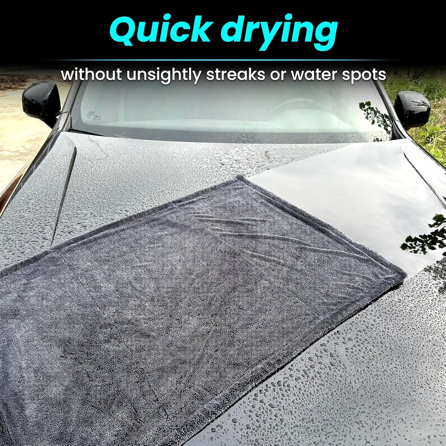 2 Pack 1300 GSM Car Drying Towel,Double-Sided Microfiber Towels for Cars(24'' x 36''&16 ''x 16''),Extra Large Ultra Absorbent,Without Residual Lint,Scratches or Water Spots