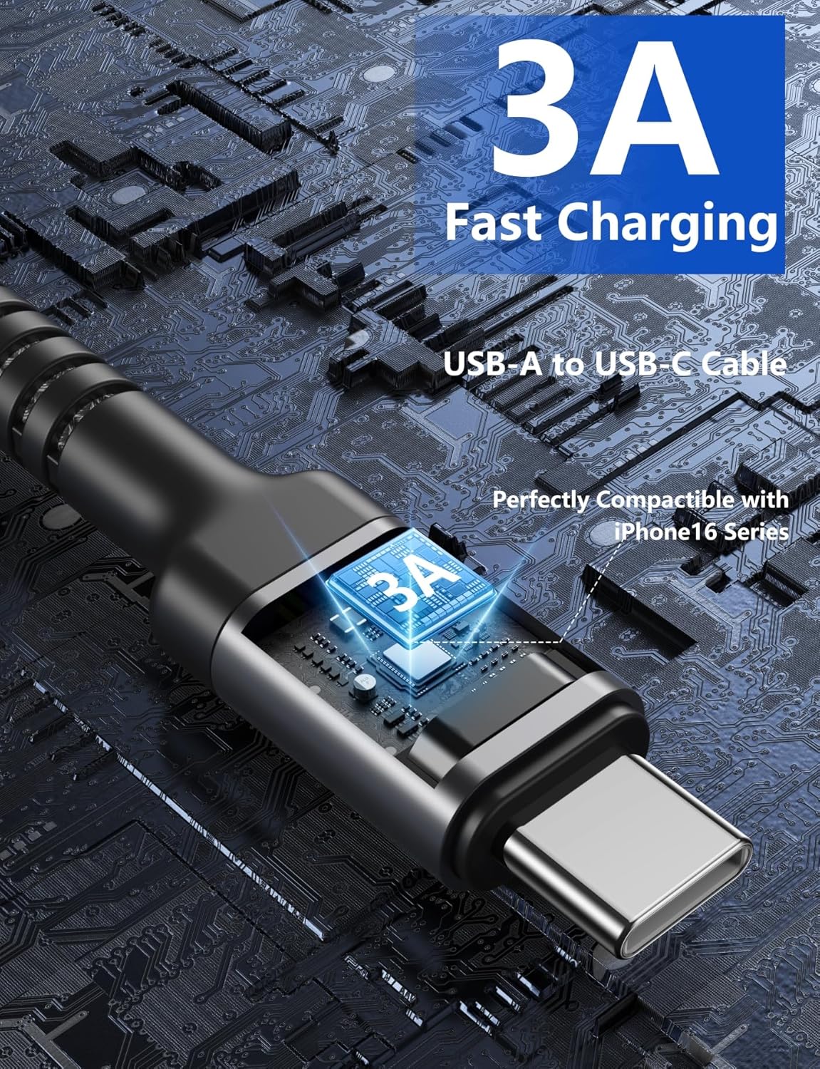 USB to USB C Cable 3A Fast Charging [2 Pack, 6FT], USB A to USB C Charger Cord, Upgraded Extra Durable Braided USBC Cable Compatible with iPhone 16 15 Pro Max,Samsung Galaxy S10 S9 Plus, LG and More